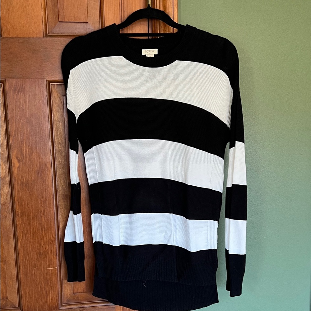 J. Crew Black and White Striped Crewneck Sweater